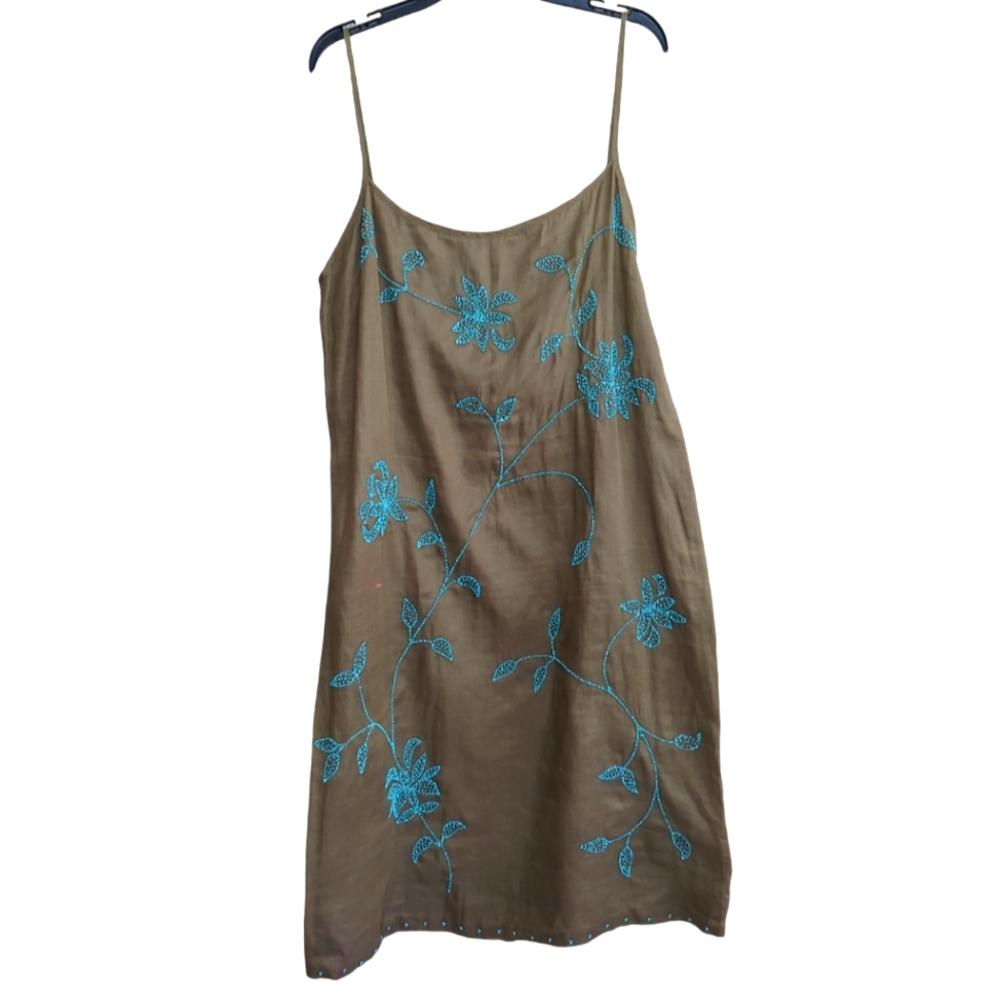 French connection brown beaded sleeveless dress